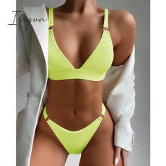 Ingvn - New Sexy Ribbed Ring Bikinis Swimsuit Women Push Up Swimwear Solid Bikini Set Summer Beach Brazil Biquini Swim Bathing Suit