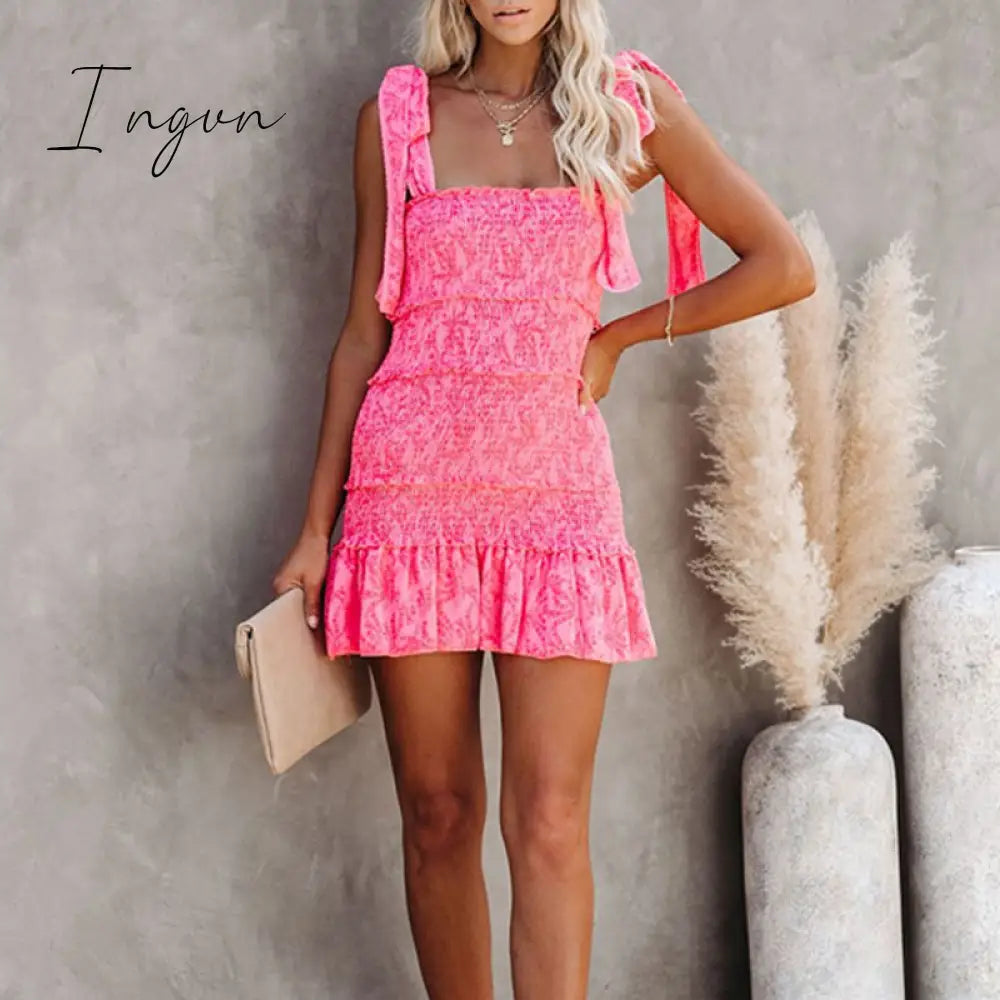 Ingvn - Women Tiered Ruffle Ruched Cami Dress Casual Dress  Elegant Fashion Chic Dress