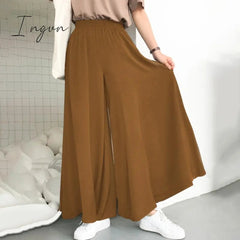 Ingvn - Spring and Summer Plus Size Women's Stretch Belt Wide-Leg Pants Women's Solid Color Wide Full-Length Casual Pants