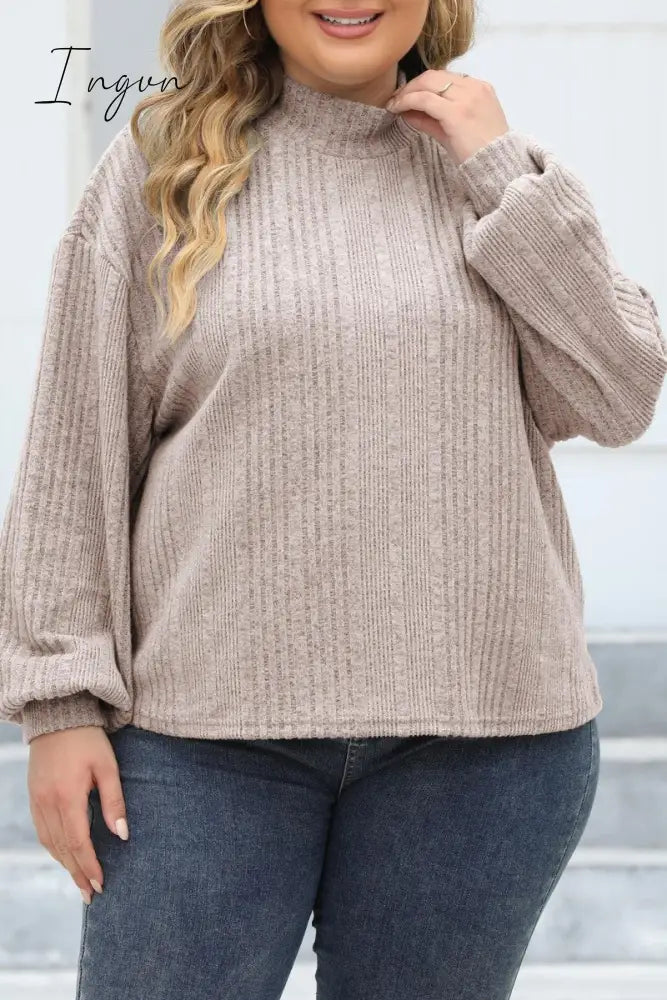 Ingvn - Casual Solid Basic Turtleneck Plus Size Tops