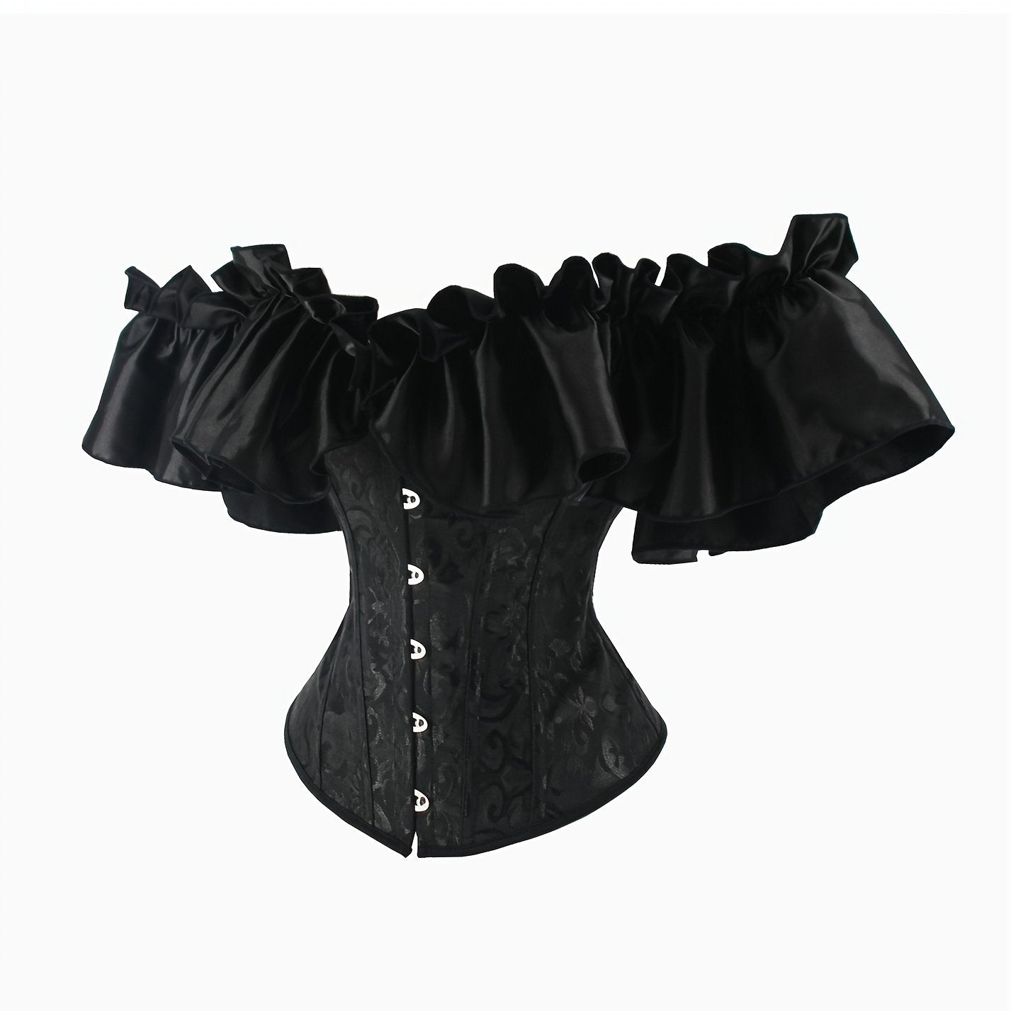 Elegant Black Ruffle Sleeve Corset Top – Chic Lace-Up & Stretch Bustier, Polyester Shapewear with Exaggerated Ruffle Detail for Women
