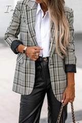 Ingvn - British Style Plaid Patchwork Turn-back Collar Outerwear