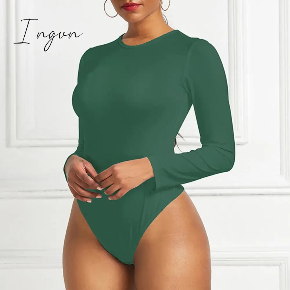 Ingvn - Sexy One Piece Bodycon Bodysuit Short Sleeve O Neck Open Basic White Black Red Overalls Women Body Top Skinny Rompers Female