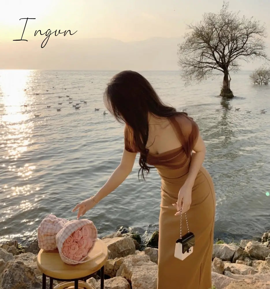 Ingvn - New Years Eve Dresses For Women Spring Summer Sexy Halter Mesh Patchwork Midi Dress Elegant Bodycon Slim Party Vestidos Female Fashion Vintage Clothes