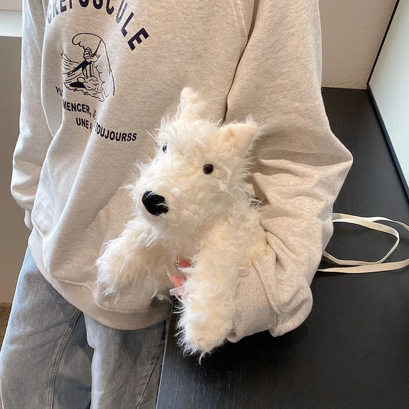 Ingvn  Cartoon Sausage Dog Crossbody Bag Multi-purpose Plush Doll Large Capacity Shoulder Backpack Small Dog Shoulder Bag Cute Doll Bag