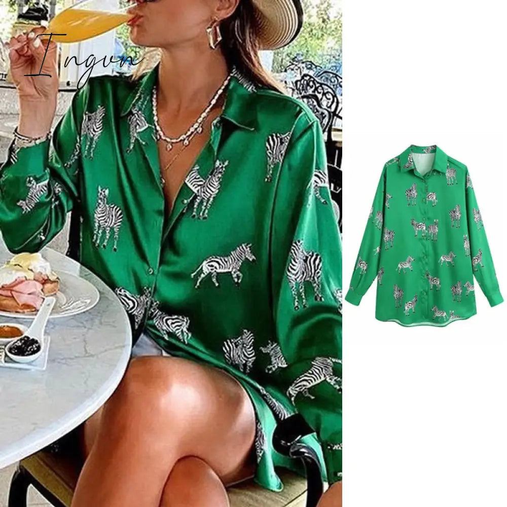 Ingvn - women satin blouse long sleeve zebra print shirts vintage office ladies tops femme chandails fashion blusa de mujer Chandails