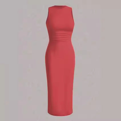 Spring and summer new plain color wrinkled waist vest skirt