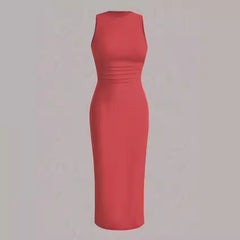 Spring and summer new plain color wrinkled waist vest skirt