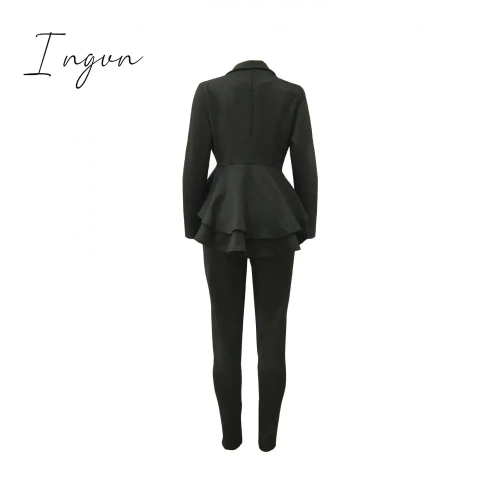 Ingvn - high quality Sexy Business Suits For Women Solid Black White Office Ladies 2 Piece Sets Scallop Design Elegant Women Suit Coat & Pants Set