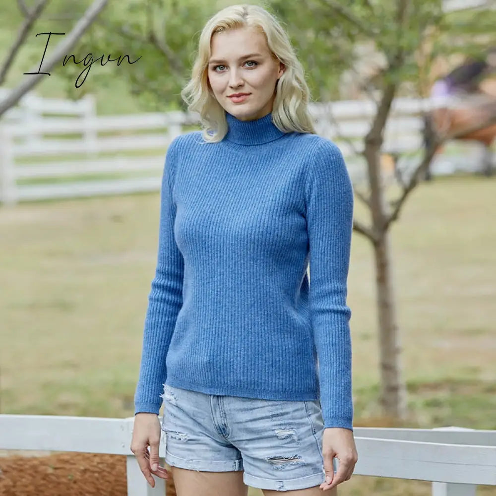 Ingvn - 100% Merino Wool Turtleneck Women Sweater Autumn Winter Warm Soft Jumper Women Knitted Pullover Femme Cashmere Sweater Knit