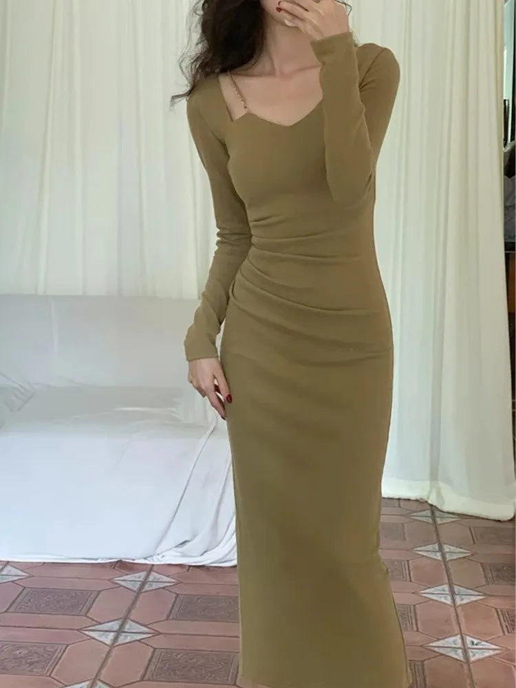 Sexy Women Bodycon Slim Midi Dress Autumn Casual Black Red Evening Party Club Chic Vestidos Female Birthday Robe Clothings