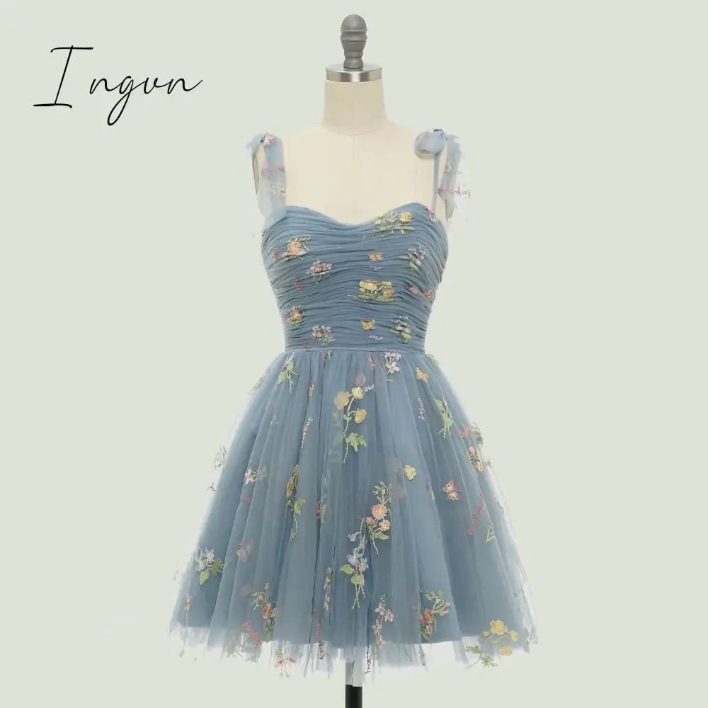 Ingvn - 2023 Elegant Party Dress Prom Dresses Mint Green Adjustable Straps Shiny Love Tulle Tea Length Wedding Party Graduation Dress