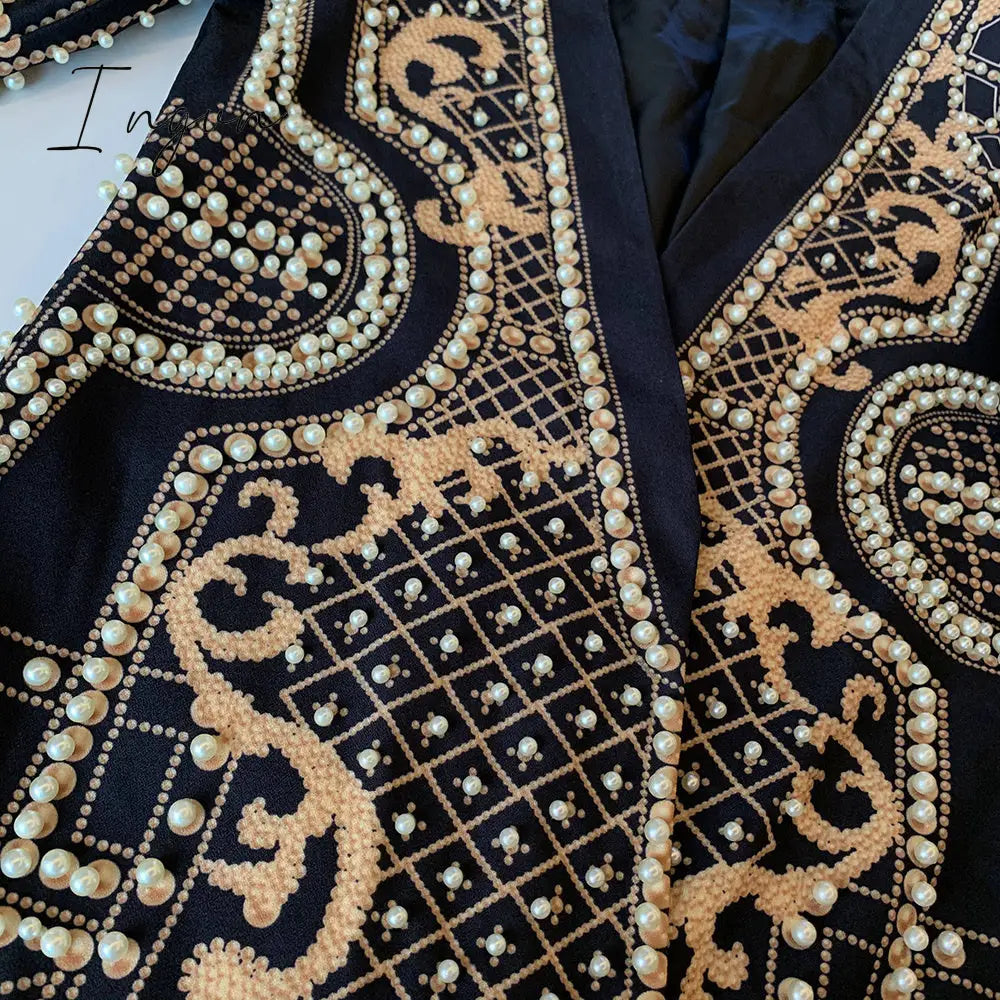 Ingvn - new Beaded Geometric Autumn Winter Long Sleeves V-Neck Vintage Ladies Outwear vintage fashion Overcoats