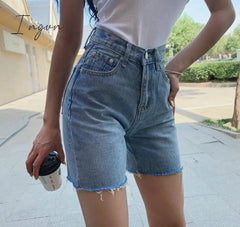Ingvn - High Waist Slim Denim Shorts Bermuda Plus Size Woman New Fashion Tassel Tight Five-point Denim Shorts Washed Sexy Female summer