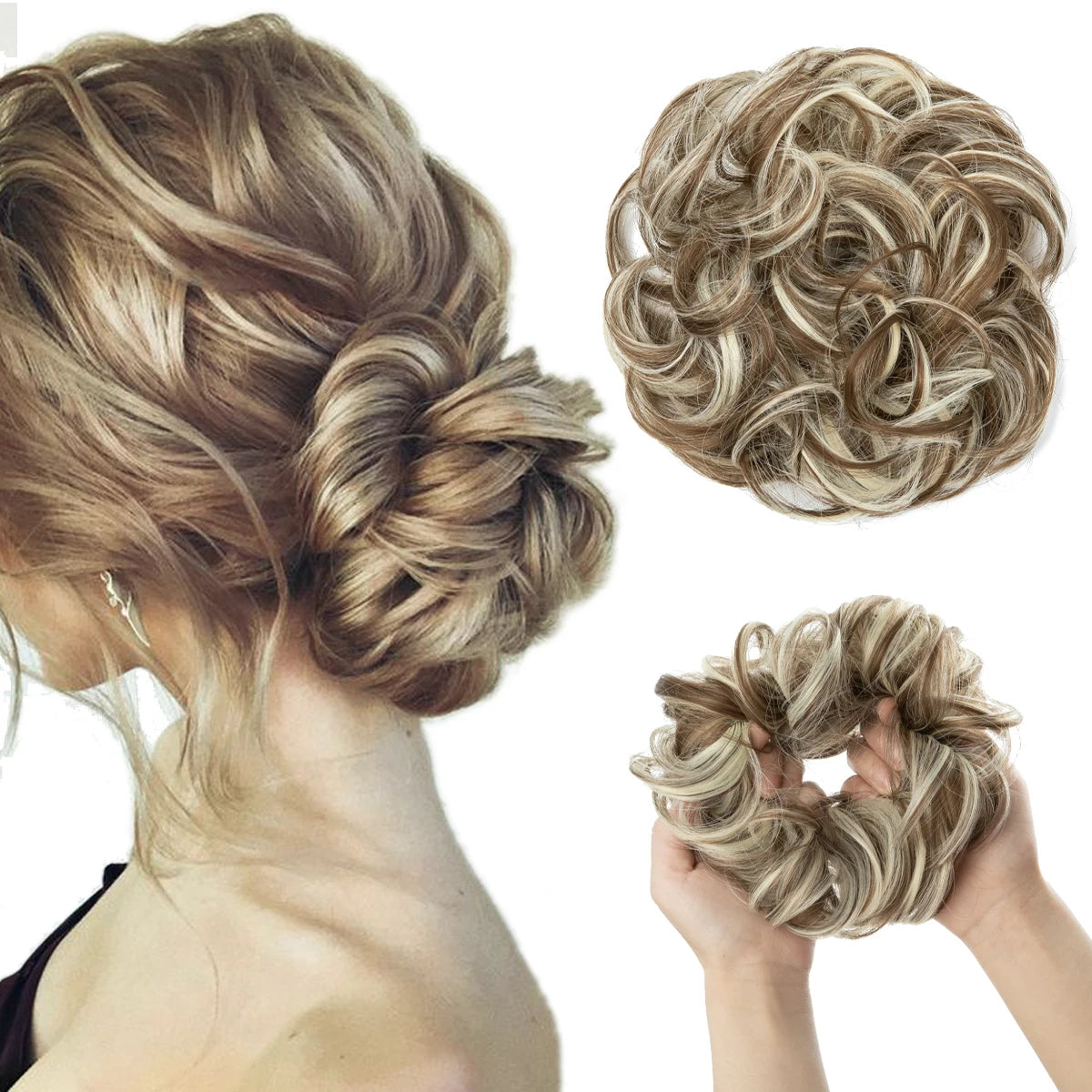 Ingvn  Hair Bun Extensions Messy Curly Elastic Hair Scrunchies Hairpieces Synthetic Chignon Donut Updo Hair Pieces for Women