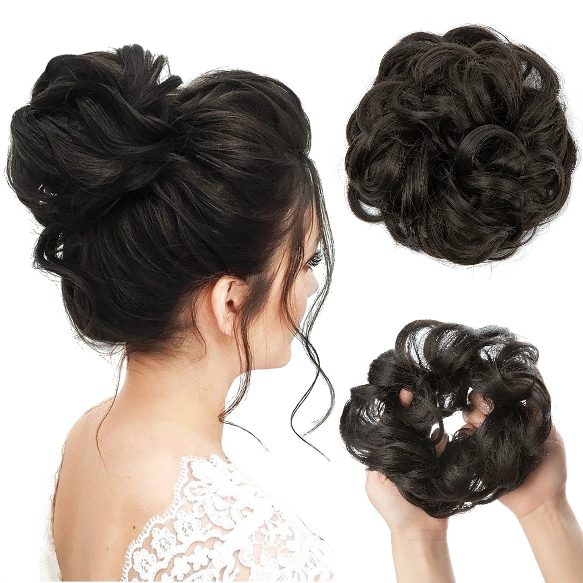 Ingvn  Hair Bun Extensions Messy Curly Elastic Hair Scrunchies Hairpieces Synthetic Chignon Donut Updo Hair Pieces for Women