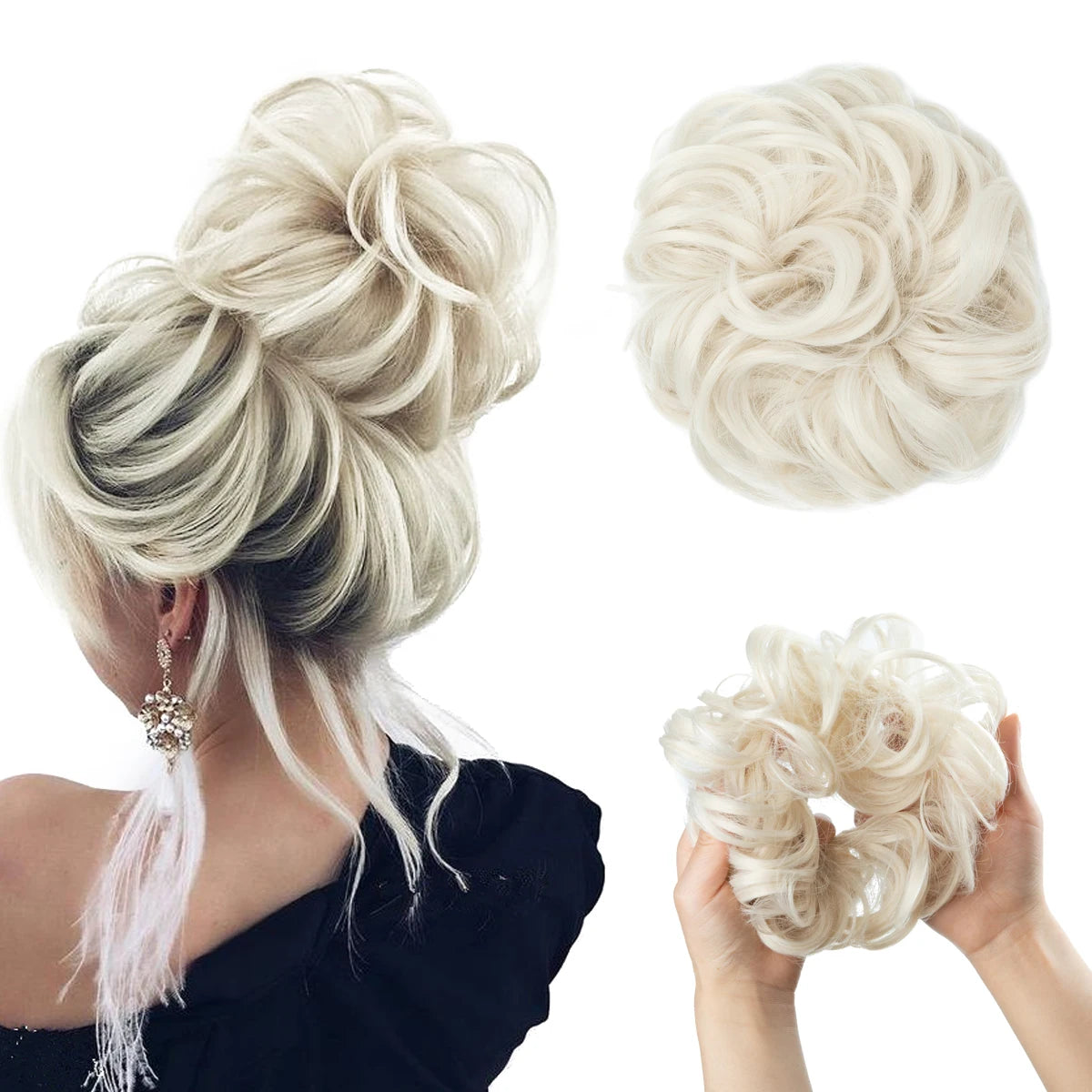 Ingvn  Hair Bun Extensions Messy Curly Elastic Hair Scrunchies Hairpieces Synthetic Chignon Donut Updo Hair Pieces for Women