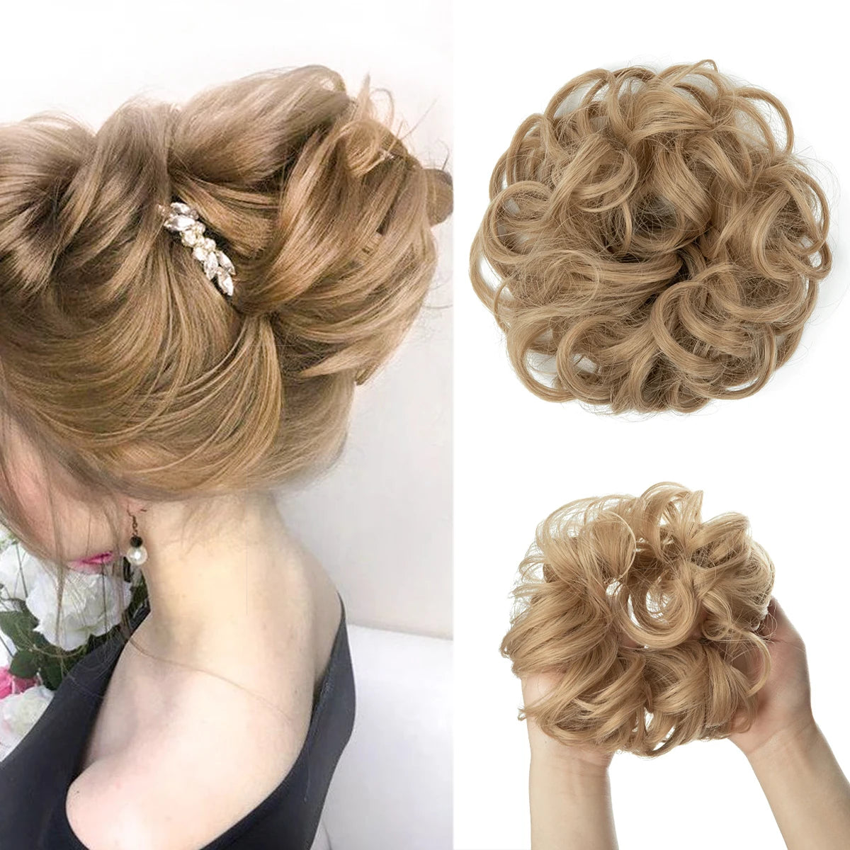 Ingvn  Hair Bun Extensions Messy Curly Elastic Hair Scrunchies Hairpieces Synthetic Chignon Donut Updo Hair Pieces for Women