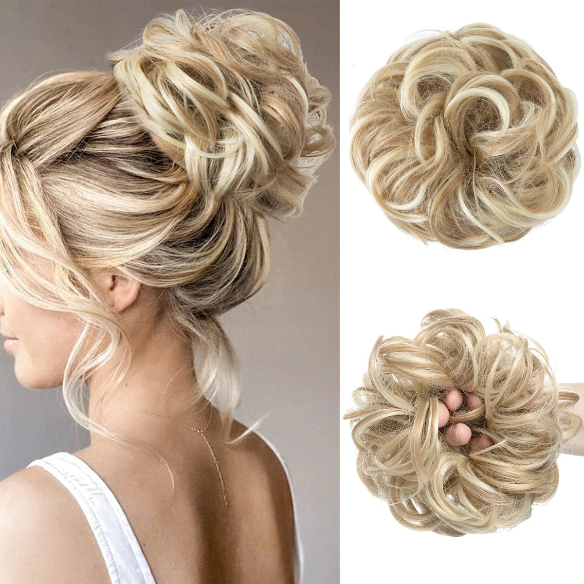Ingvn  Hair Bun Extensions Messy Curly Elastic Hair Scrunchies Hairpieces Synthetic Chignon Donut Updo Hair Pieces for Women