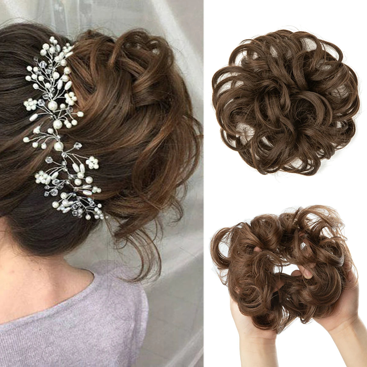 Ingvn  Hair Bun Extensions Messy Curly Elastic Hair Scrunchies Hairpieces Synthetic Chignon Donut Updo Hair Pieces for Women