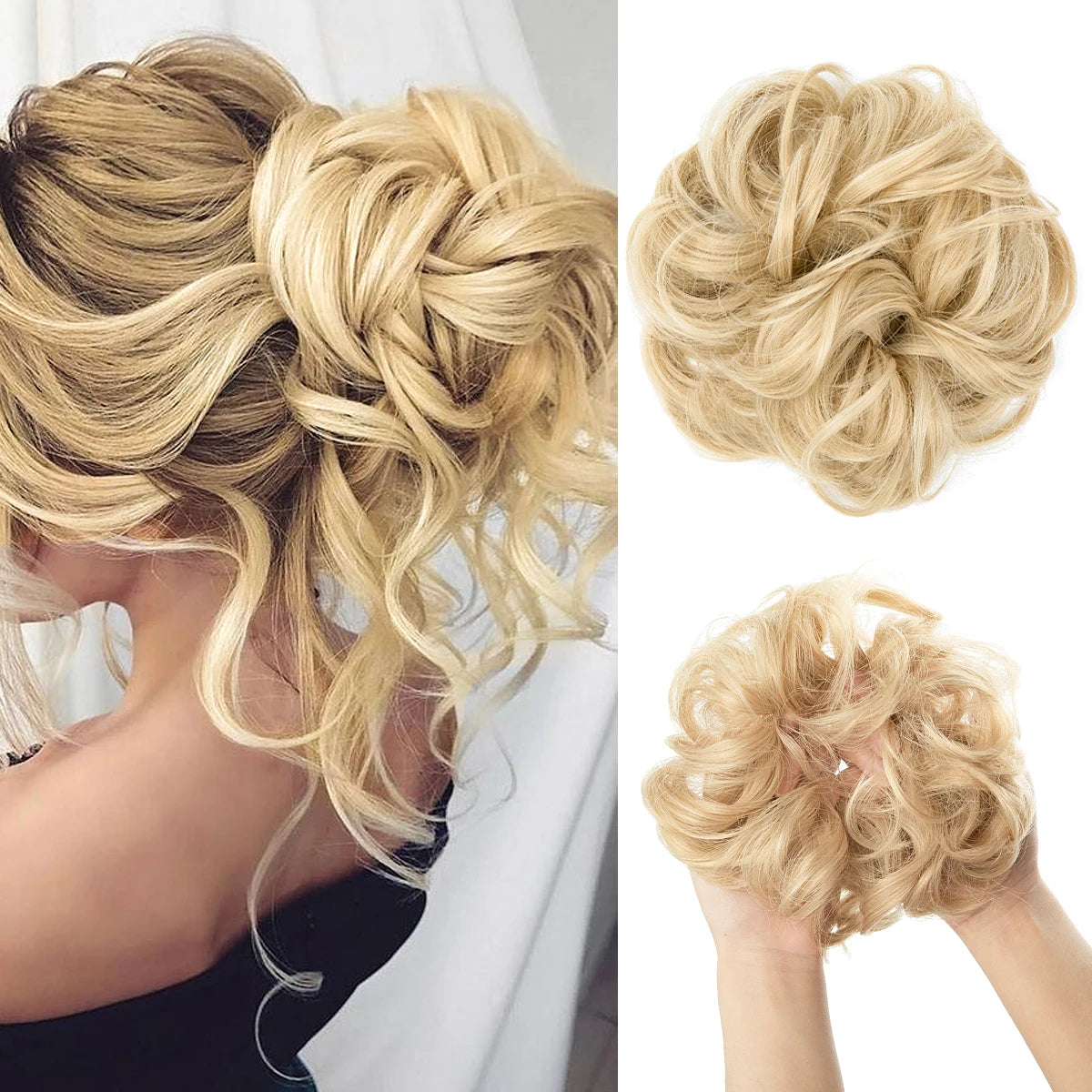 Ingvn  Hair Bun Extensions Messy Curly Elastic Hair Scrunchies Hairpieces Synthetic Chignon Donut Updo Hair Pieces for Women