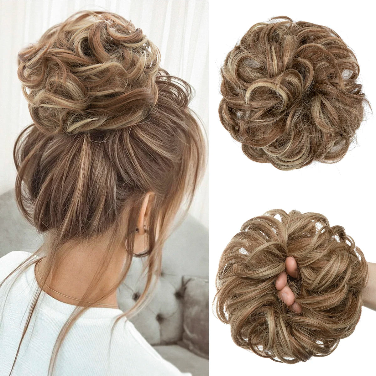 Ingvn  Hair Bun Extensions Messy Curly Elastic Hair Scrunchies Hairpieces Synthetic Chignon Donut Updo Hair Pieces for Women