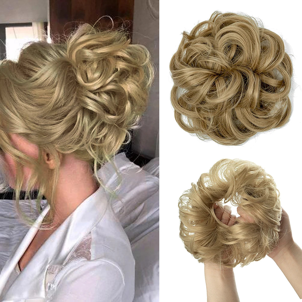 Ingvn  Hair Bun Extensions Messy Curly Elastic Hair Scrunchies Hairpieces Synthetic Chignon Donut Updo Hair Pieces for Women