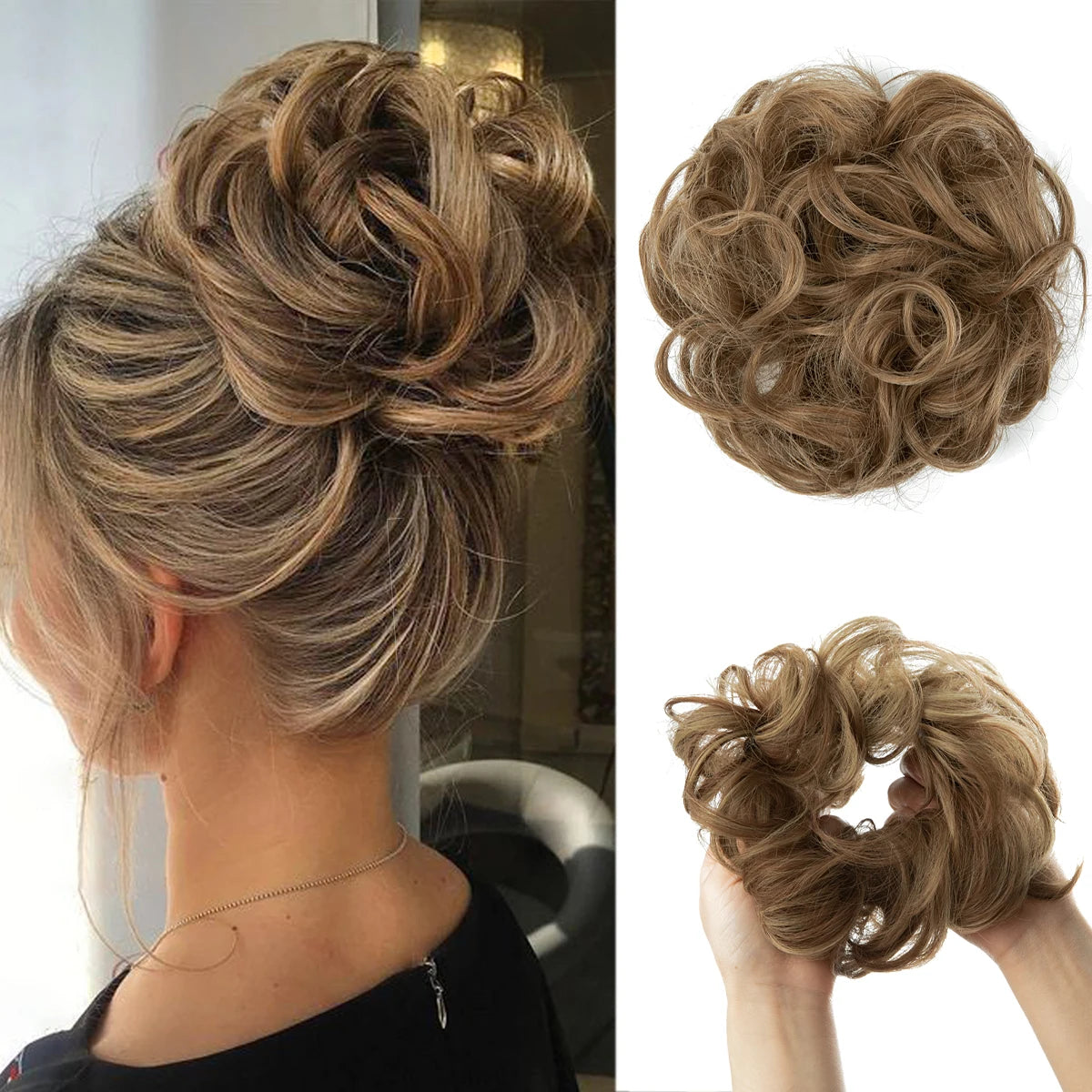 Ingvn  Hair Bun Extensions Messy Curly Elastic Hair Scrunchies Hairpieces Synthetic Chignon Donut Updo Hair Pieces for Women