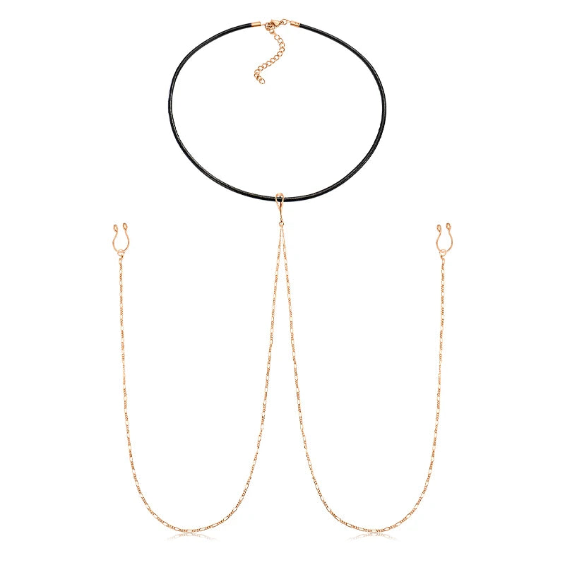 Ingvn  Fake Nipple Rings Chain Punk Chokers Velvet Gothic Choker Necklaces Stainless Steel for Women Nipple Barbell Piercing Jewelry