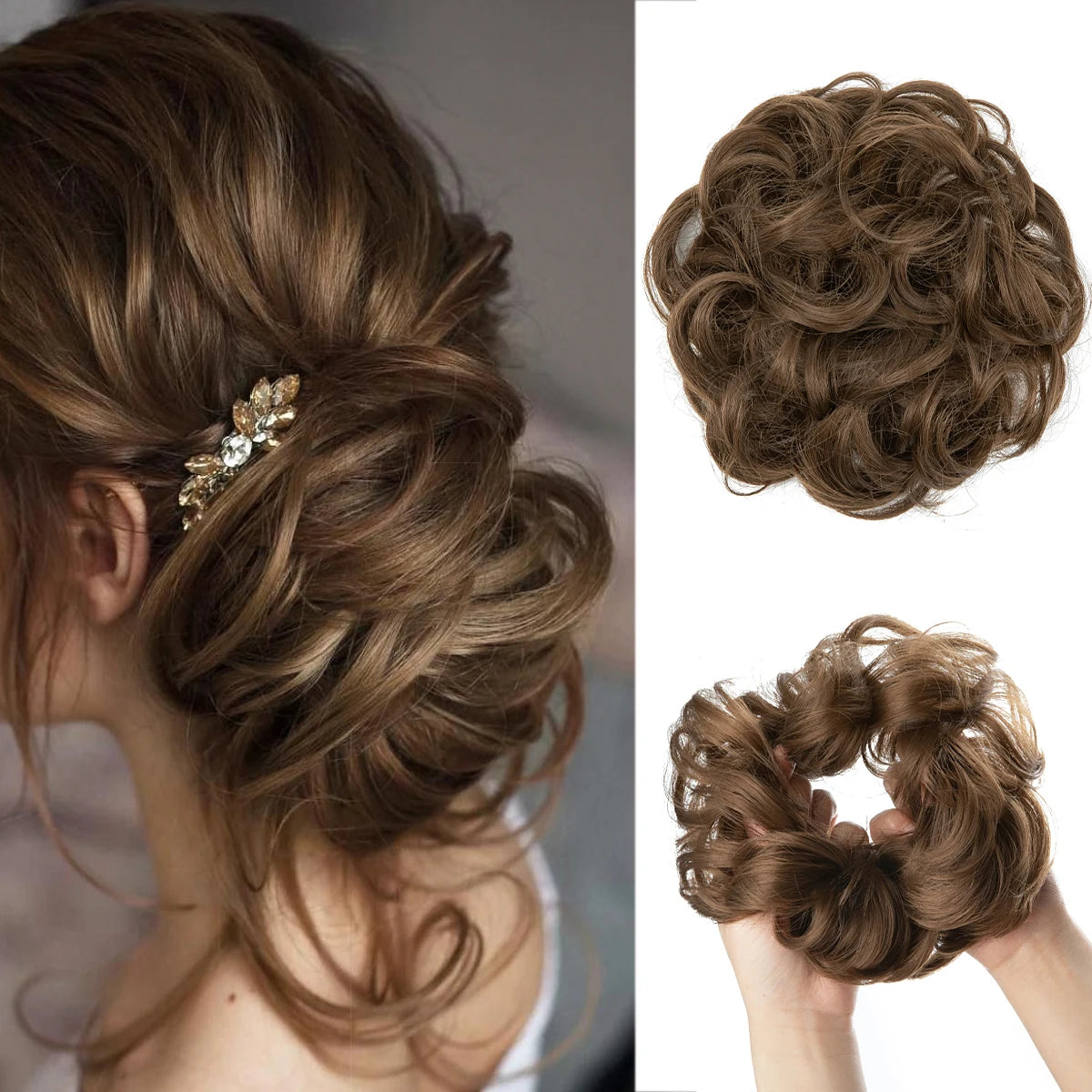 Ingvn  Hair Bun Extensions Messy Curly Elastic Hair Scrunchies Hairpieces Synthetic Chignon Donut Updo Hair Pieces for Women