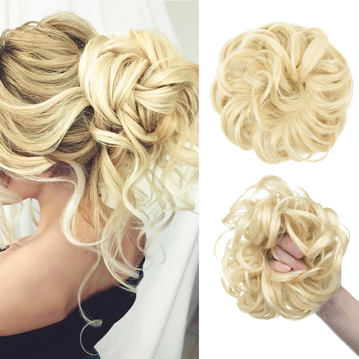 Ingvn  Hair Bun Extensions Messy Curly Elastic Hair Scrunchies Hairpieces Synthetic Chignon Donut Updo Hair Pieces for Women