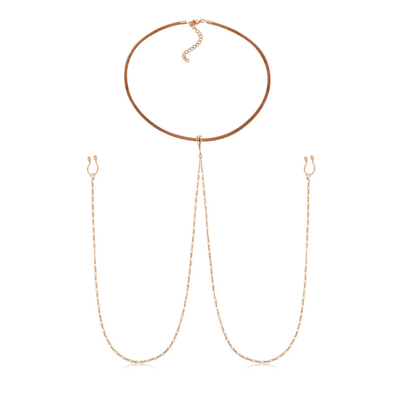 Ingvn  Fake Nipple Rings Chain Punk Chokers Velvet Gothic Choker Necklaces Stainless Steel for Women Nipple Barbell Piercing Jewelry