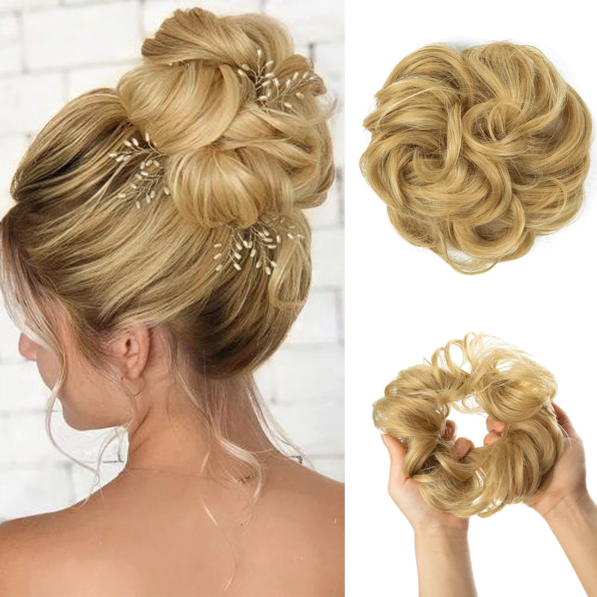 Ingvn  Hair Bun Extensions Messy Curly Elastic Hair Scrunchies Hairpieces Synthetic Chignon Donut Updo Hair Pieces for Women