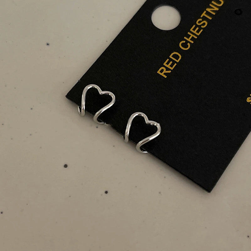 2023 Korea Silver Color metal Geometric Heart Ear Cuff Stackable Simple C-shape Ear Clip Earrings for Women Aesthetic Jewelry