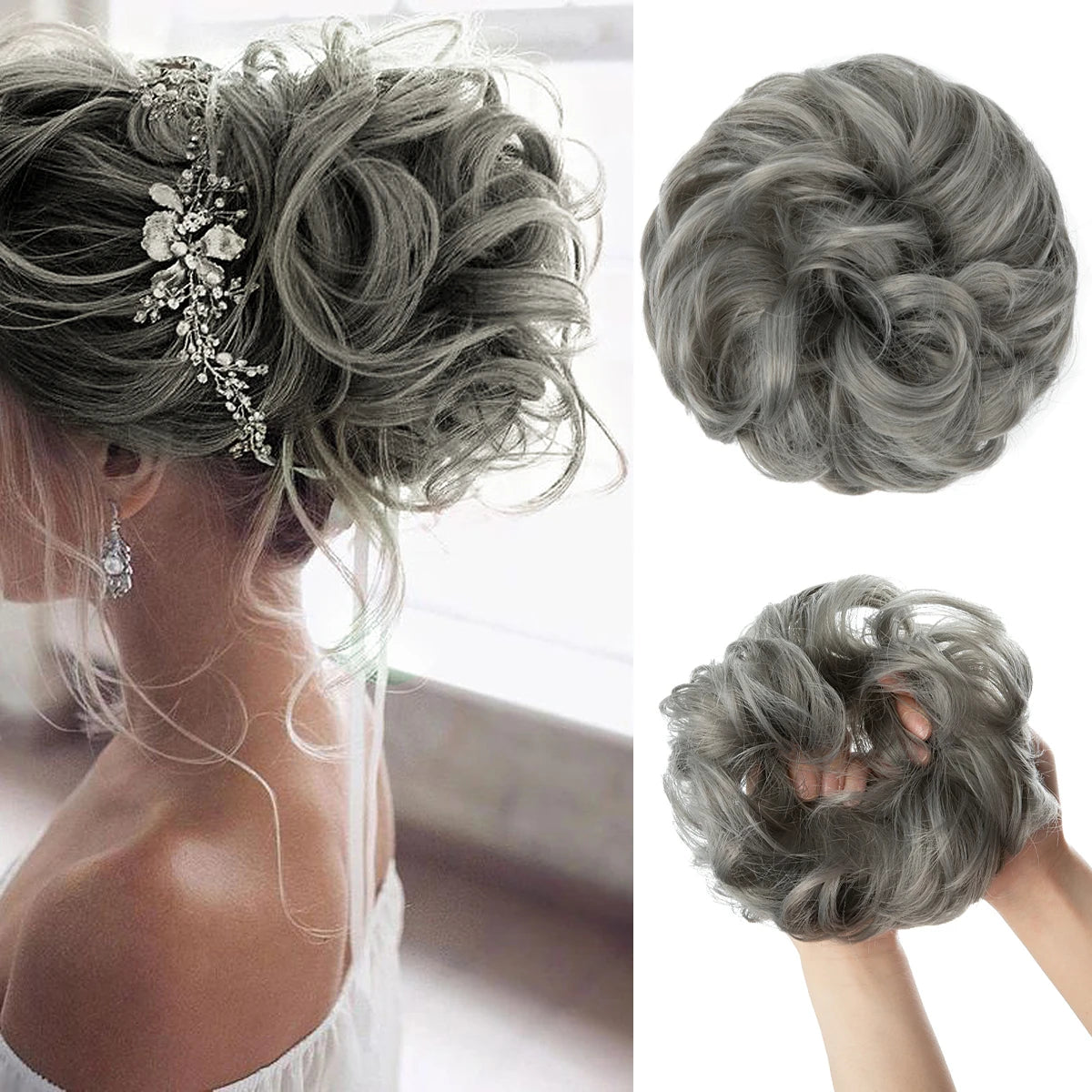 Ingvn  Hair Bun Extensions Messy Curly Elastic Hair Scrunchies Hairpieces Synthetic Chignon Donut Updo Hair Pieces for Women