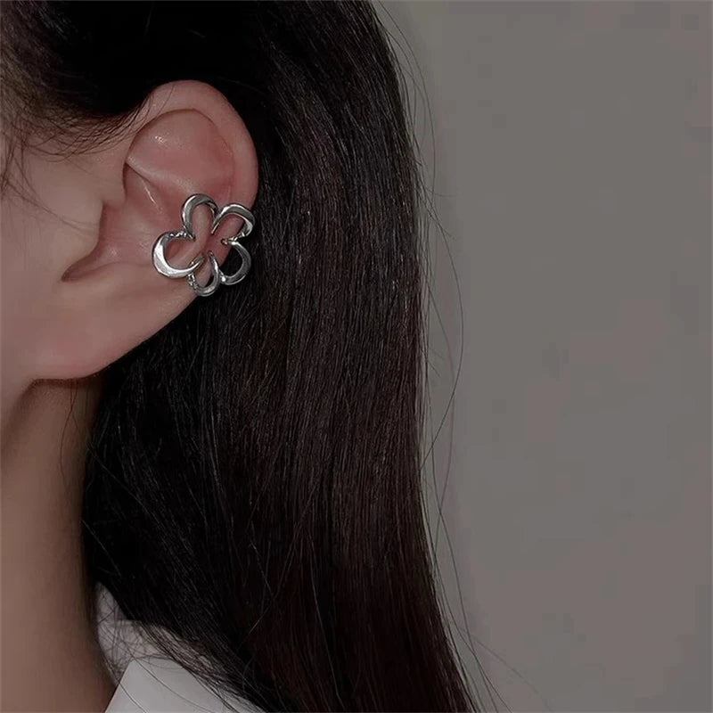 2023 Korea Silver Color metal Geometric Heart Ear Cuff Stackable Simple C-shape Ear Clip Earrings for Women Aesthetic Jewelry