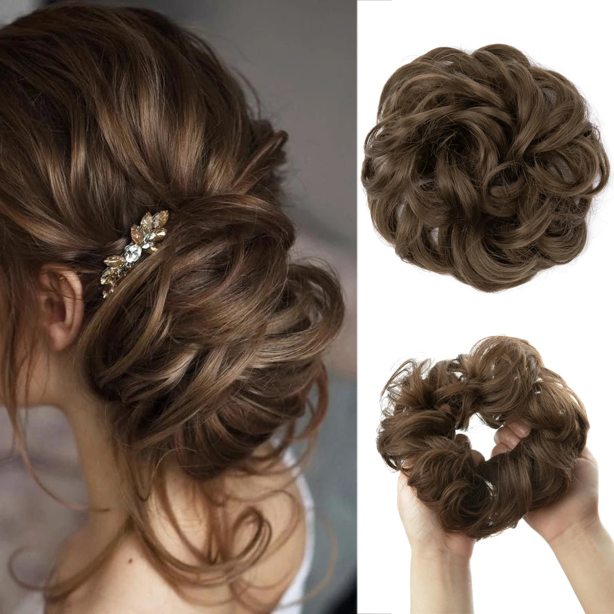 Ingvn  Hair Bun Extensions Messy Curly Elastic Hair Scrunchies Hairpieces Synthetic Chignon Donut Updo Hair Pieces for Women