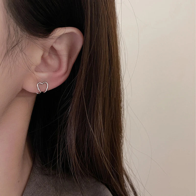 2023 Korea Silver Color metal Geometric Heart Ear Cuff Stackable Simple C-shape Ear Clip Earrings for Women Aesthetic Jewelry