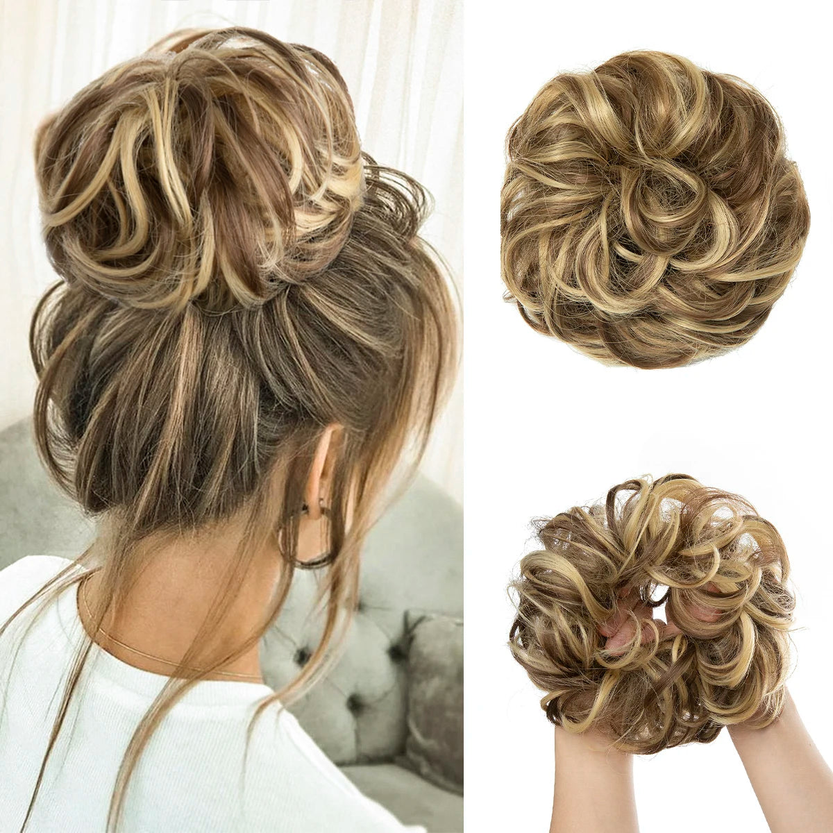 Ingvn  Hair Bun Extensions Messy Curly Elastic Hair Scrunchies Hairpieces Synthetic Chignon Donut Updo Hair Pieces for Women