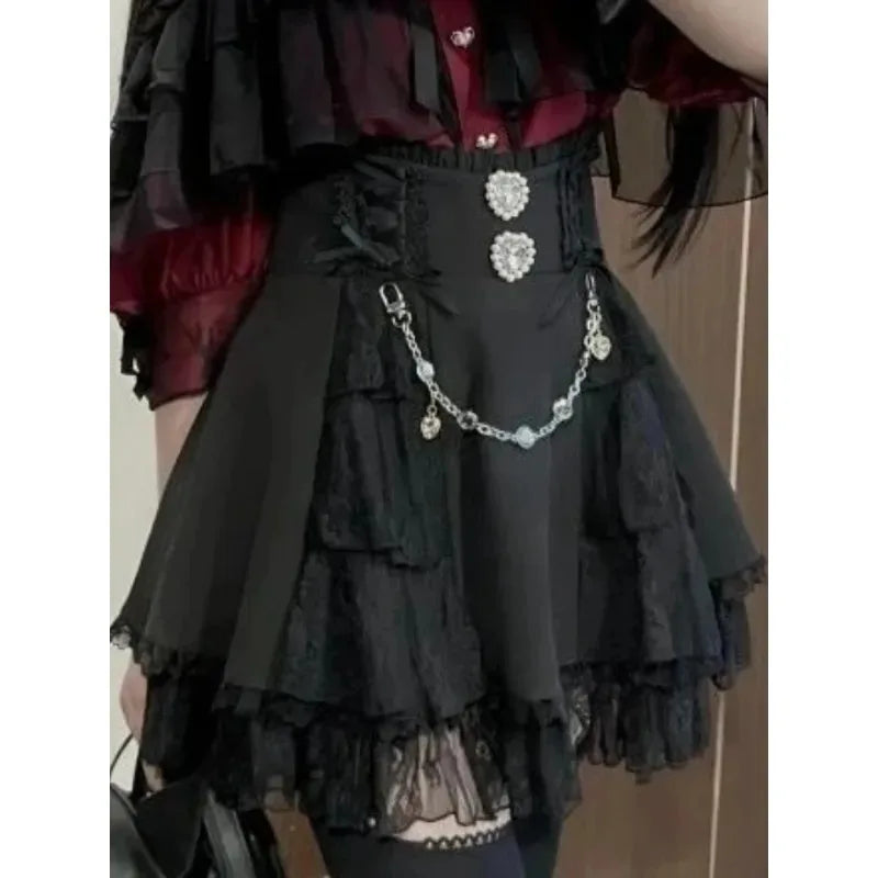 Ingvn  Japanese Harajuku Sweet Lolita Short Sleeve Blouse Women Y2K Lace Bow Subcultural Cute Daily Streetwear Outfit