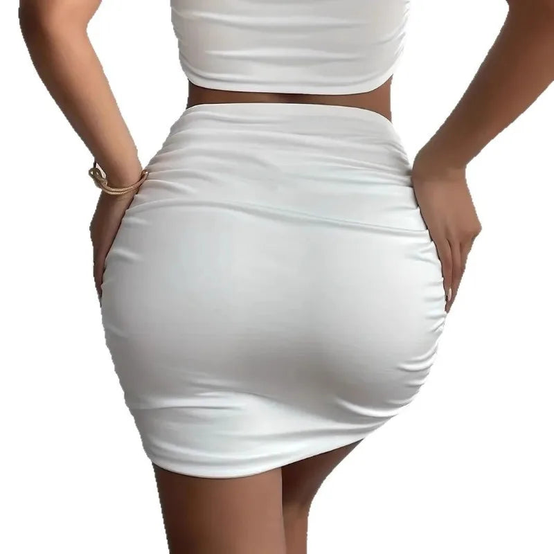 Ingvn  Women's Ruched Bodycon Mini Skirt High Waist Casual Short Skirt