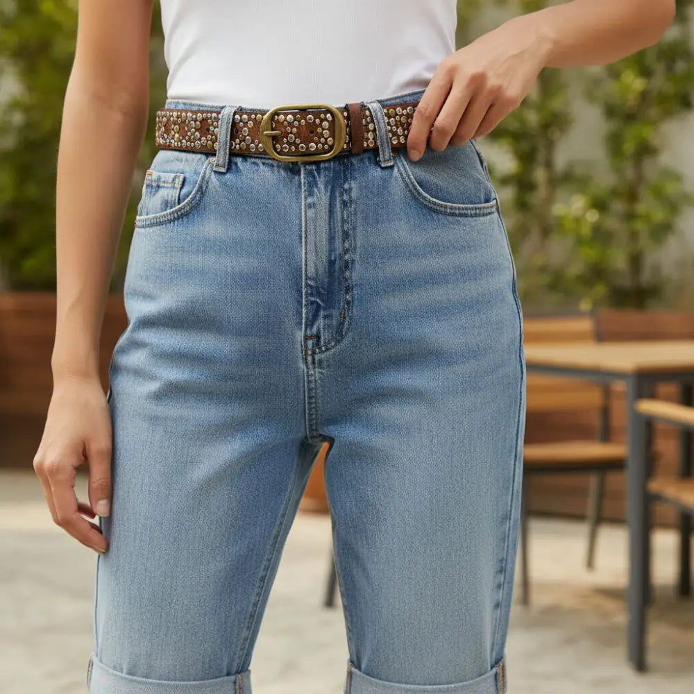 Ingvn  Trend Alloy Buckle Women's Belt Rivet Decoration Pu Leather Casual Waist Belt Punk Style Needle Buckle Belt Pants Decoration