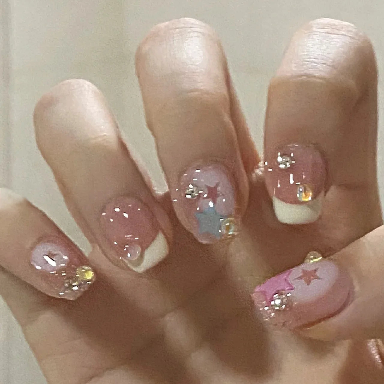 Ingvn  24Pcs Pink Ballet Fake Nails Full Cover Nail Tips Long Ballet False Nails with Rhinestone Chain Design Wearable Press on Nails