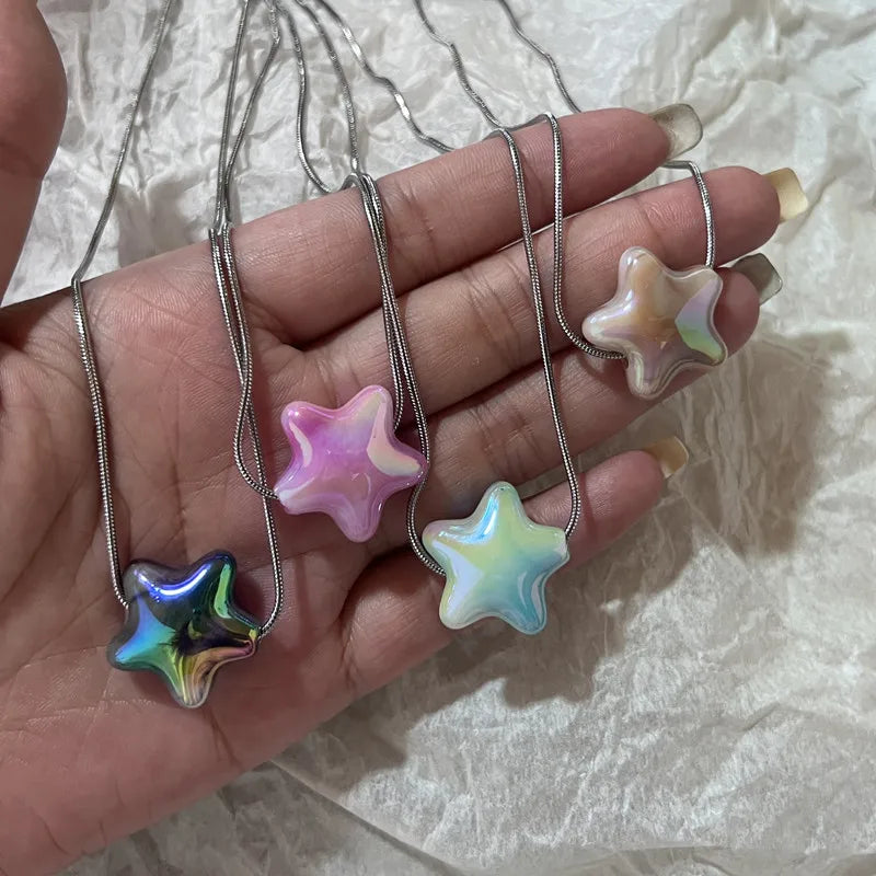 Ingvn  Goth Harajuku Sweet Cool Colorful Star Heart Pendant Necklace For Women Choker Cute Y2k Transparent Love Y2k 45cm