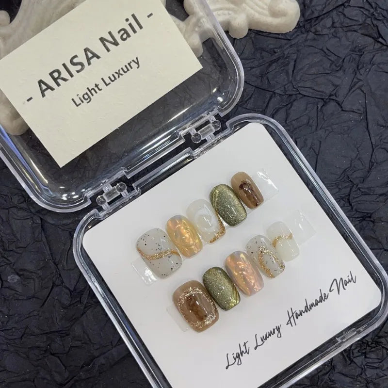 Ingvn  10pcs Handmade Short High Quality Press on Nails with Tools Artificial Realistic Fake Nails Acrylic False Nails for Gluing