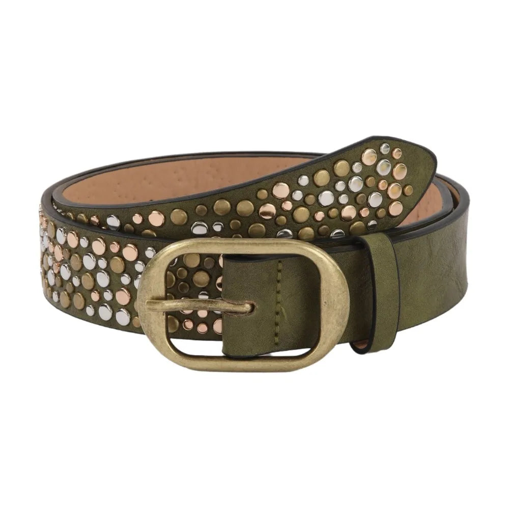 Ingvn  Trend Alloy Buckle Women's Belt Rivet Decoration Pu Leather Casual Waist Belt Punk Style Needle Buckle Belt Pants Decoration