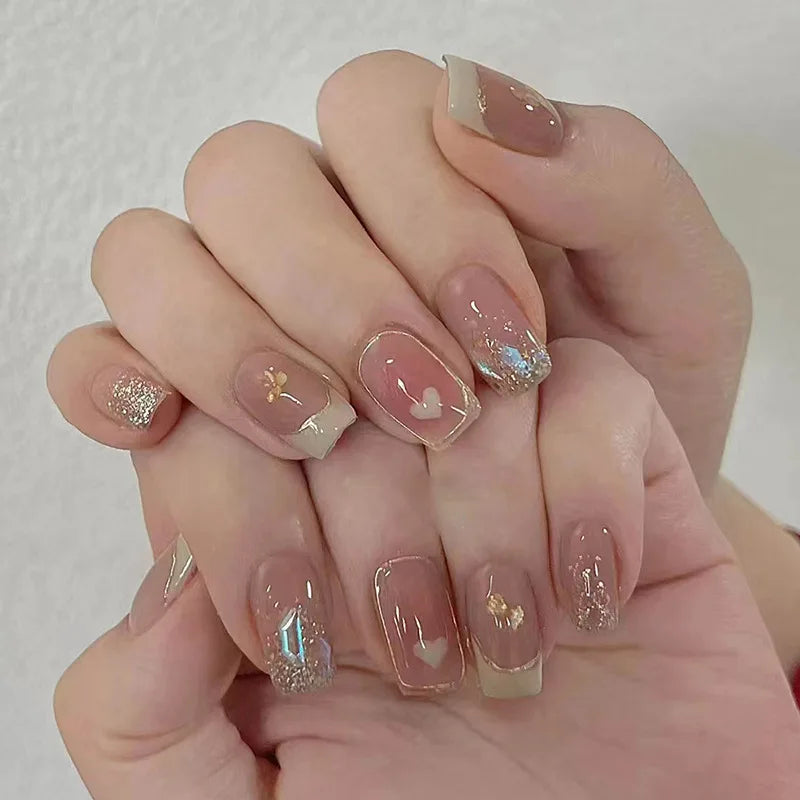 Ingvn  24Pcs Wearable Coffin Fake Nail Tips with Butterfly Camellia Designs Red Long Ballerina False Nails Press on Nails Art Manicure