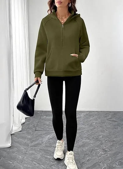 Ingvn - Womens European Style Hoodie Autumn Winter New Style Stand Collar Hooded Design French Sweatshirt Fashion Versatile Top