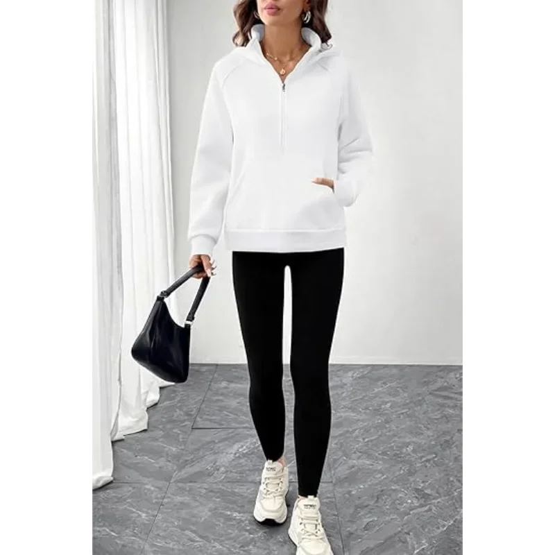 Ingvn - Womens European Style Hoodie Autumn Winter New Style Stand Collar Hooded Design French Sweatshirt Fashion Versatile Top