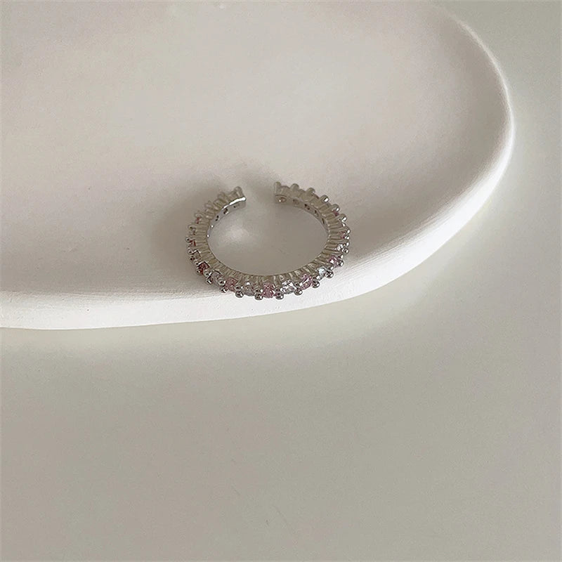Ingvn  Pink Crystal Irregular Heart Rings Creative Zircon Bowknot Opal Love Heart Open Ring Y2K Shiny Rings for Women Party Jewelry